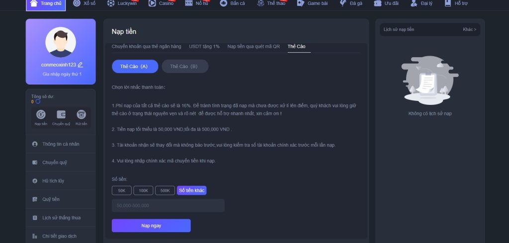 Các điều kiện nạp tiền cơ bản tại nhà cái Luck8 